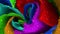 Macro of rainbow rose heart flower and multi colored petals. Valentine\\\'s Day. Movement towards the viewer. Macro zoom.