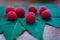 Macro raspberries on the leaf