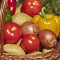 Macro shot of a basket of various vegetables in the sun