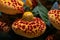 Macro shot of beautiful red and yellow calceolaria