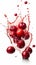 Macro shot of a bunch of ideal fresh cranberry falling down, juicy splashes, AI generative