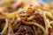 Macro shot of a bunch of spaghetti with minced meat sauce, Bolognese