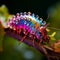 Macro shot capturing the transformation of a caterpillar into a butterfly