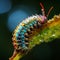 Macro shot capturing the transformation of a caterpillar into a butterfly