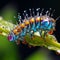 Macro shot capturing the transformation of a caterpillar into a butterfly