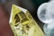 Macro shot of citrine stone and crystal balls on colorful background