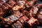 macro shot of cooked sticky ribs showing meat texture