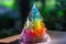 macro shot of crystal prism dispersing light into a rainbow