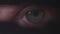 Macro shot of the eye of a zombie. Disturbing, scary, spooky shot. Seen through a keyhole.