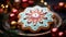 A macro shot of a festive holiday cookie, intricately