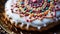 A macro shot of a festive holiday cookie, intricately decorated with