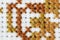 Macro shot fragment embroidery pattern brown thread handmade embroidery, pattern in cross-stitch style on white fabric