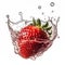 Macro shot of fresh delicious strawberry with water splashes, Generated AI