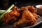 macro shot of a fried chicken wing with a crunchy, well-seasoned coating and a moist and flavorful interior