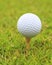 Macro shot of golf ball on wood tee