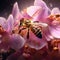 Macro Shot of a Honeybee Collecting Nectar from a Blossoming Orchid