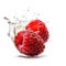 Macro shot of an ideal delicious raspberry with water splashes, Generated AI