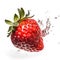 Macro shot of an ideal delicious strawberry with water splashes, Generated AI
