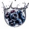 Macro shot of an ideal juicy delicious blueberry in water splashes, Generated AI