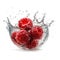 Macro shot of an ideal juicy delicious raspberry in water splashes, Generated AI