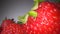 Macro shot of red juicy strawberry on dark background. Sweet harvested berry background, healthy food lifestyle