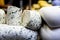 Macro shot of roadside stall selling homemade cottage cheese paneer