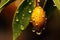 macro shot of a single olive with oil droplets