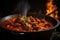 Macro shot of a sizzling hot pot of goulash with beef and vegetables, cooked to perfection and seasoned with aromatic spices