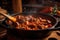 Macro shot of a sizzling hot pot of goulash with beef and vegetables, cooked to perfection and seasoned with aromatic spices