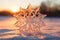 A macro shot of a snowflake or other natural crystal formation, highlighting the delicate beauty o