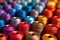 macro shot of spools of threads in various colors