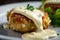 Macro shot of succulent crab cakes with visible chunks of crab meat and spices, topped with creamy aioli sauce