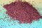 Macro shot of Sumac spice powder on colorful background