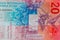 Macro shot of twenty swiss francs banknote