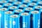 Macro view of the group of blue alkaline AA batteries