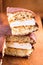 Macro view of a portion of chocolate chip cookies with milk souffle