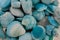 Macro view of seashells. Seashell background. Texture of blue seashells.