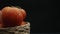 Macrography, tomatoes nestled within basket with black background. Comestible.