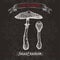 Macrolepiota procera aka parasol mushroom sketch on black background. Edible mushrooms series.