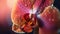 Macrophoto of an amazing red and pink orchid petal with water dropps