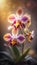 Macrophoto of an amazing yellow, purple and white orchid