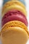 MacroPhotography Macarons pattern on white background. Colorful french desserts. Top view