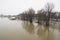 Macvanska Mitrovica, Serbia, 01.27.2023 The bridge over the Sava River. Flooding after heavy rains and snowmelt. A swift