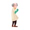 Mad professor in lab coat and green rubber gloves