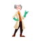 Mad professor in lab coat and green rubber gloves