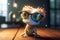 The Mad Scientist Chameleon: A Funny Photorealistic Cartoon Character with Glasses and Messy Hair