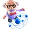 Mad scientist has been studying this atom for years and still doesnt understand it, 3d illustration