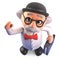 Mad scientist puts on his bowler hat and briefcase to do business, 3d illustration