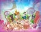 Mad Tea Party. Alice`s Adventures in Wonderland illustration.