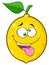 Mad Yellow Lemon Fruit Cartoon Emoji Face Character With Crazy Expression And Protruding Tongue.